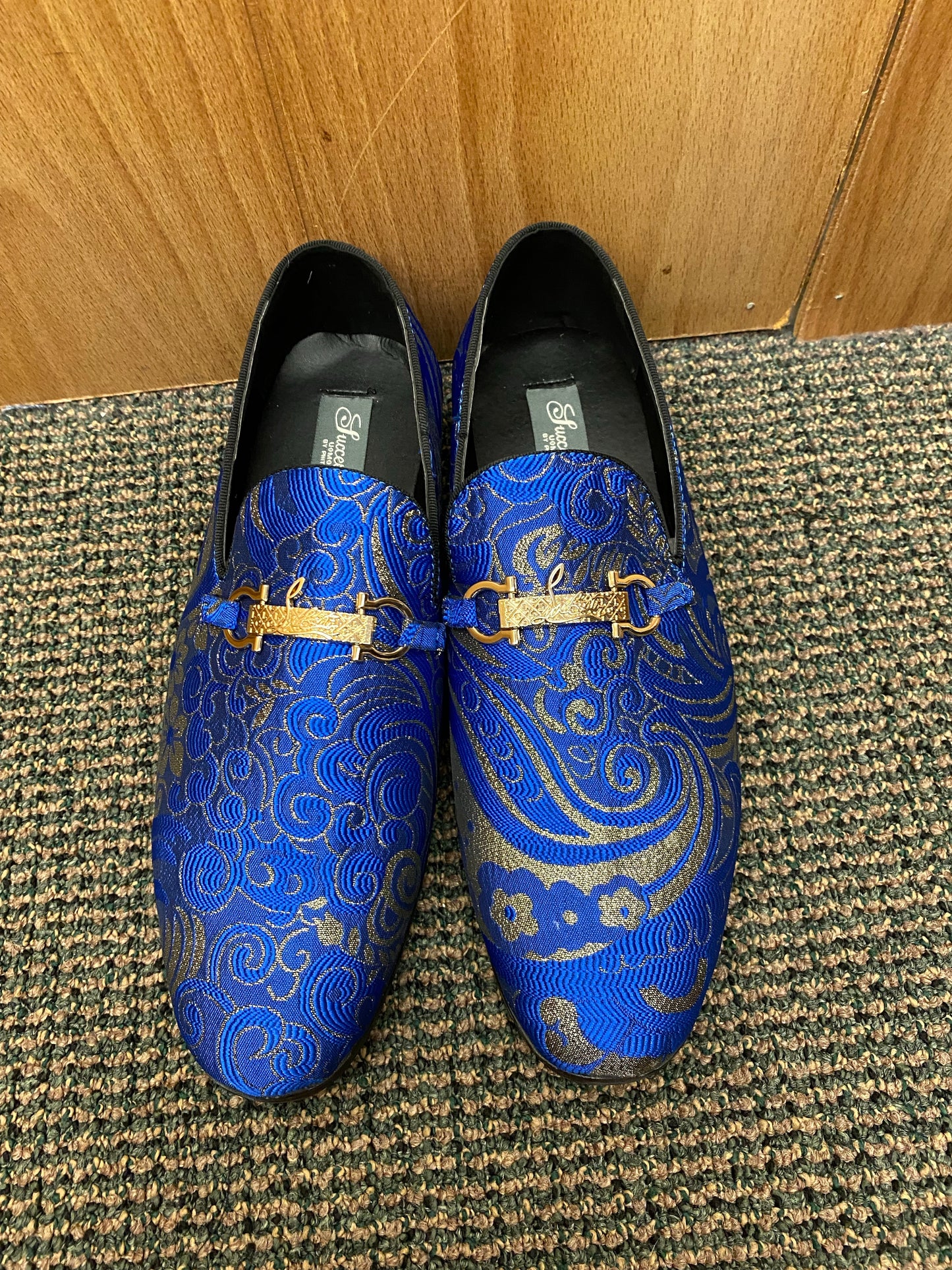 Successos Blue/Gold Smoking Slippers/Mens dress shoes