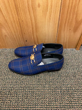 Load image into Gallery viewer, Successos Navy/Gold Plaid Smoking Slippers/ Dress Shoes
