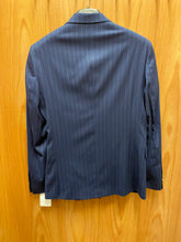 Load image into Gallery viewer, Moda Color Navy Blue Pinstripe Slim Fit European Double Breasted Suit with Gold Buttons
