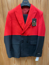 Load image into Gallery viewer, Moda Color Red/Black 2-Tone European Fashion Wool Double Breasted Suit Slim Fit
