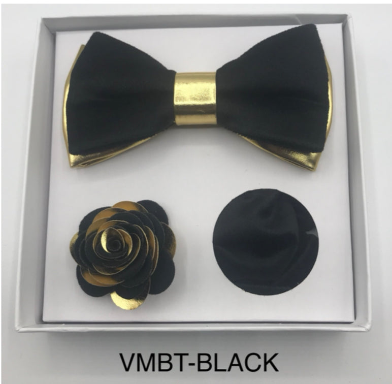 Velvet Bow Tie, Lapel Flower, and Handkerchief