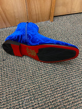 Load image into Gallery viewer, After Midnight Royal Blue Paisley Ankle Red Bottom Boots Sizes 8-13
