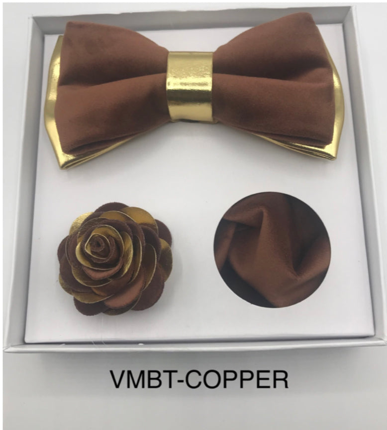 Velvet Bow Tie, Lapel Flower, and Handkerchief