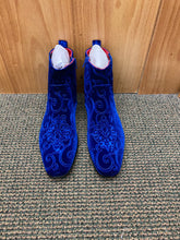 Load image into Gallery viewer, After Midnight Royal Blue Paisley Ankle Red Bottom Boots Sizes 8-13
