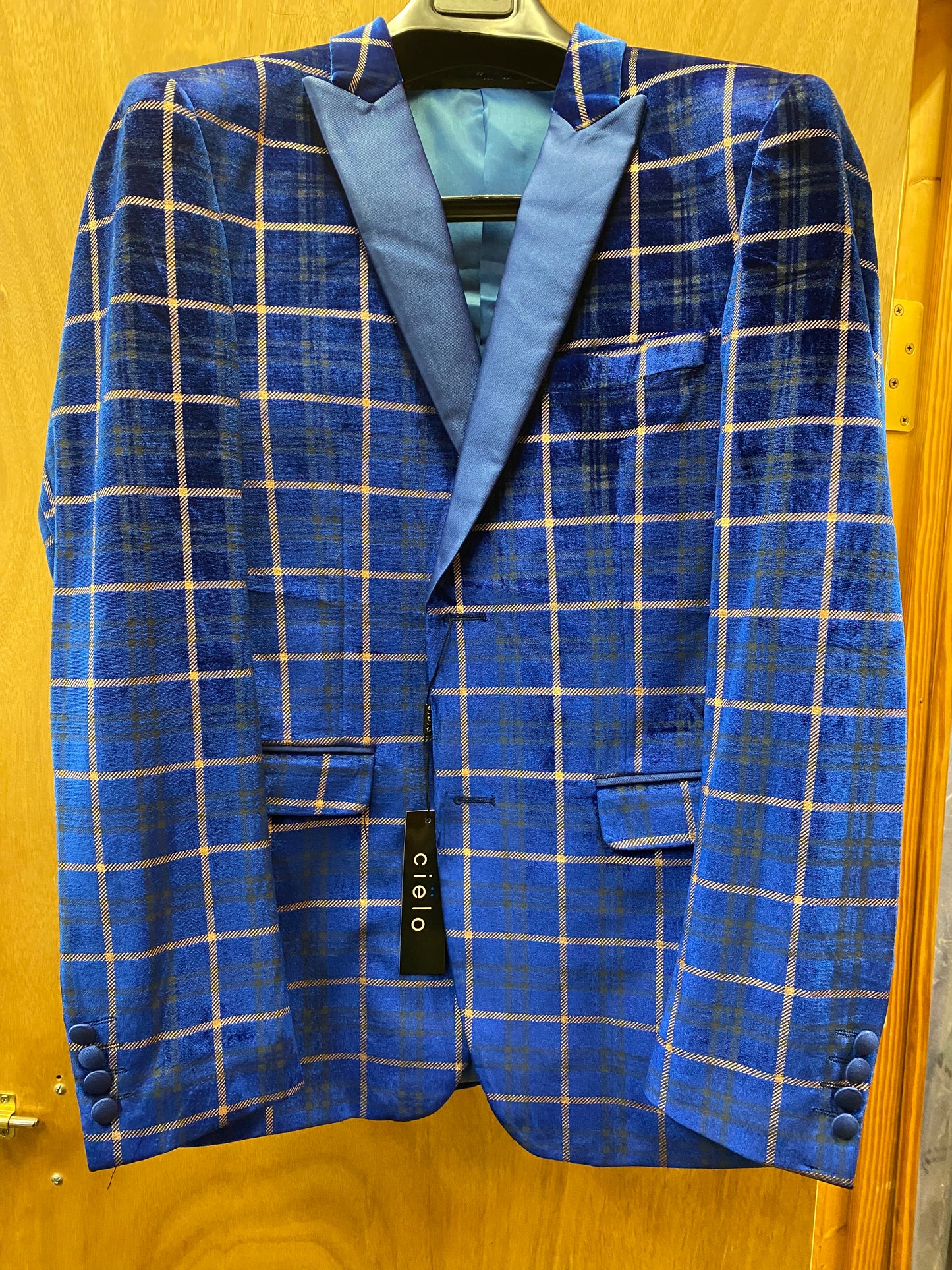 Cielo Royal Blue/Gold Checkered Blazer/sport jacket