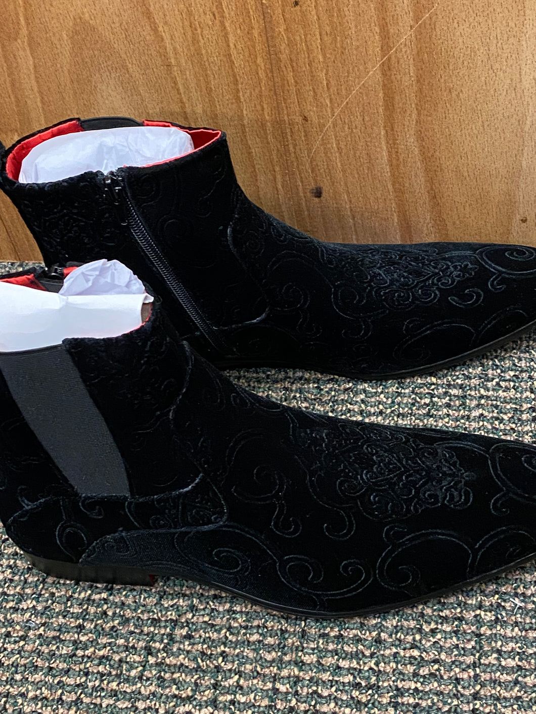 After Midnight Royal Blue Paisley Ankle Red Bottom Boots Sizes 8-13 10