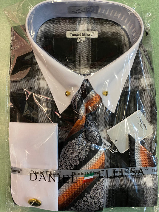 Daniel Ellissa DS3817P2 Black Men’s Dress Shirt with Collarbar