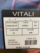 Load image into Gallery viewer, Vitali Steel Blue Plaid Suit 54R
