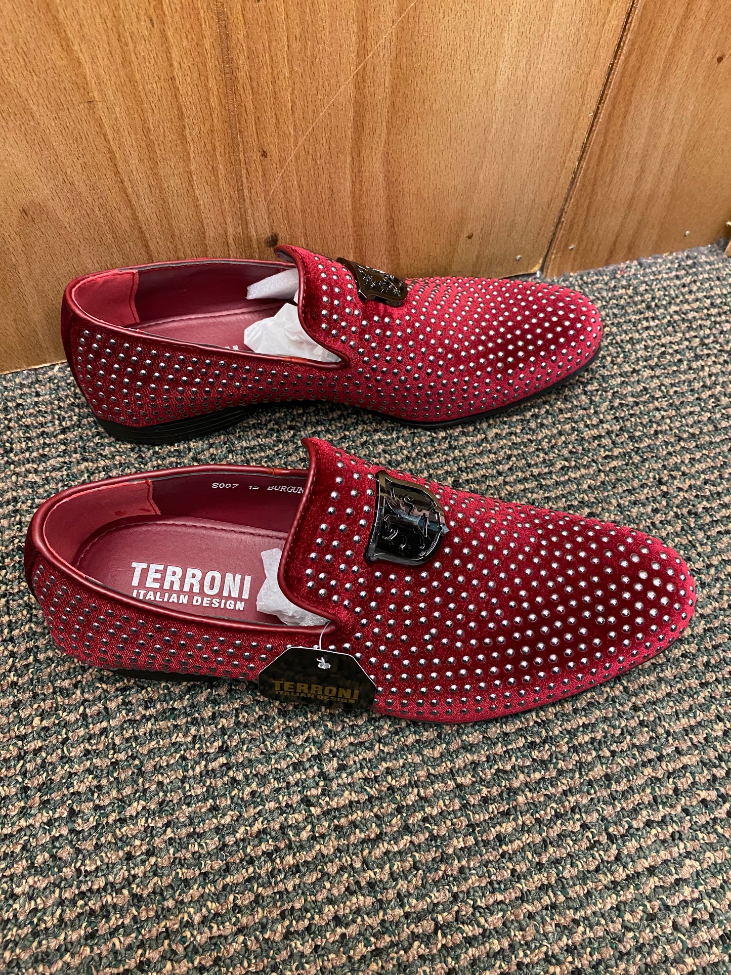 Terroni Italian Design Burgundy/Silver Smoking Slip-ons Men's Prom Dress Shoes