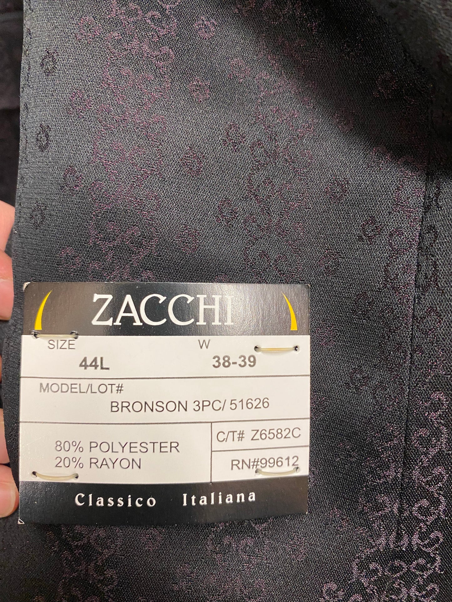 Zacchi Black/Burgundy 3-Piece Suit 44L