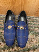 Load image into Gallery viewer, Successos Navy/Gold Plaid Smoking Slippers/ Dress Shoes
