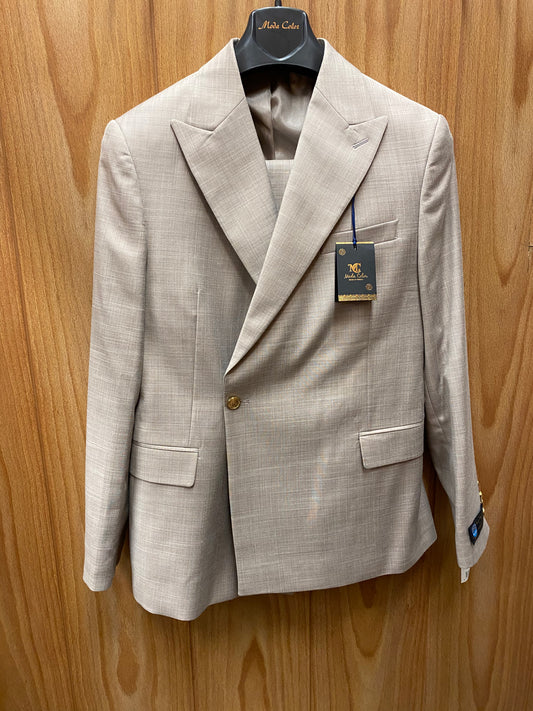 Moda Color Taupe European 1-button Double Breasted Wool Suit